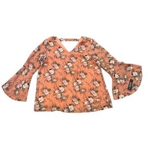Pink floral bell sleeve blouse